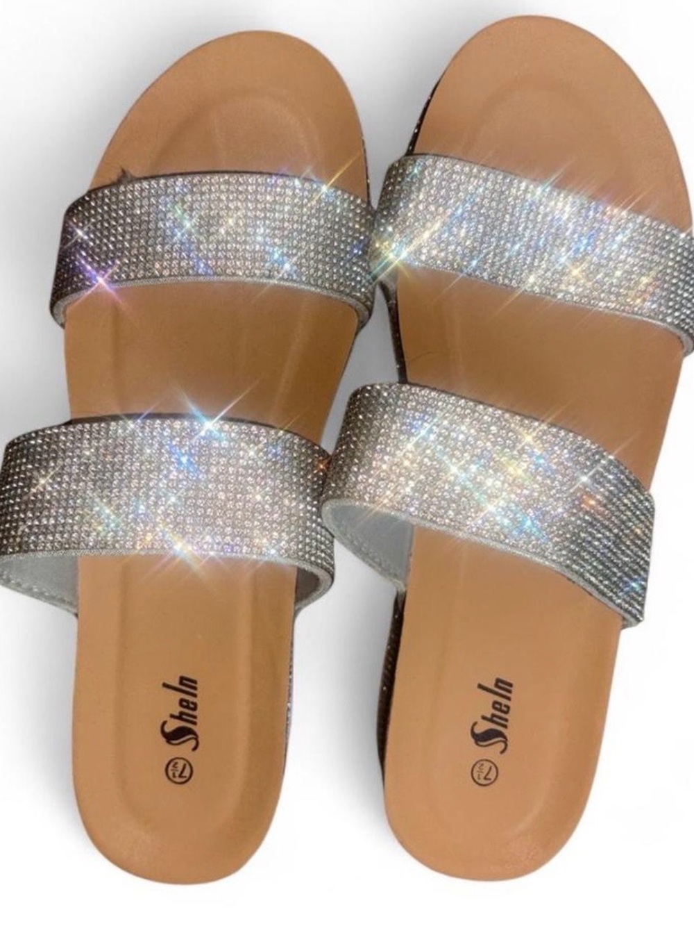 SHEIN Sparkling Silver Double-Strap Slide Sandals NWT